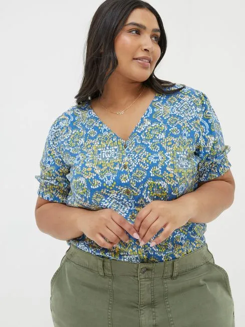 Women Fatface Shirts and Blouses Blue Savannah Aztec Texture Blouse