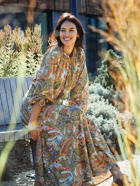 Women Fatface Skirts Amelie Green Prairie Paisley Midi Skirt