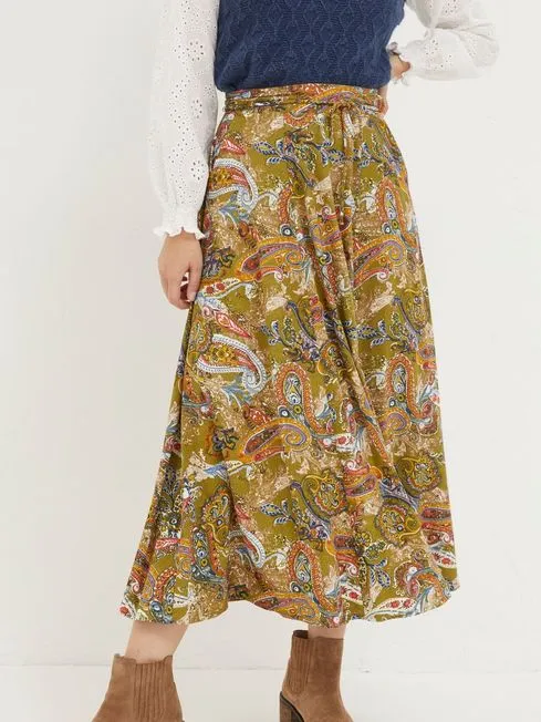 Women Fatface Skirts Amelie Green Prairie Paisley Midi Skirt