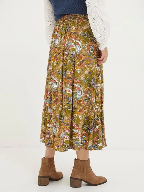 Women Fatface Skirts Amelie Green Prairie Paisley Midi Skirt