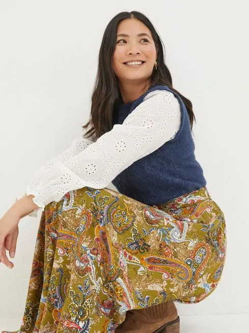 Women Fatface Skirts Amelie Green Prairie Paisley Midi Skirt