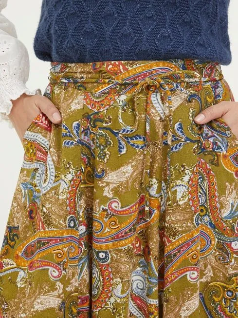 Women Fatface Skirts Amelie Green Prairie Paisley Midi Skirt