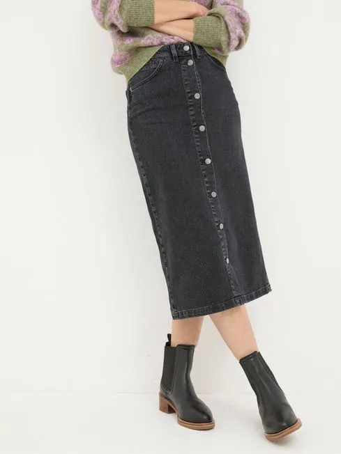 Women Fatface Skirts Darna Black Denim Midi Skirt