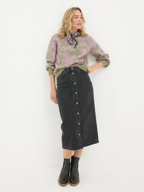 Women Fatface Skirts Darna Black Denim Midi Skirt