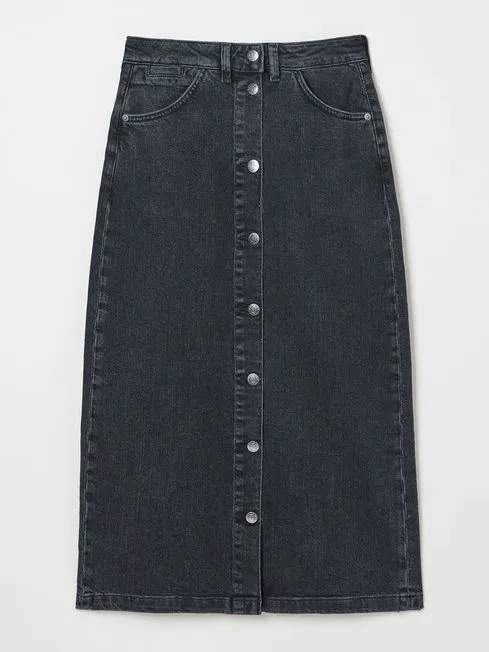 Women Fatface Skirts Darna Black Denim Midi Skirt