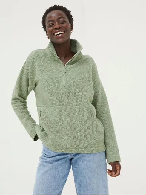 Women Fatface Sweatshirts and Hoodies Thea Green Half Neck Sweatshirt