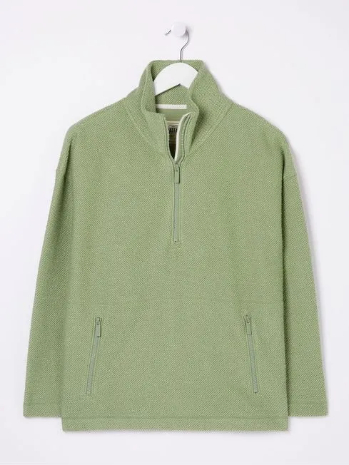 Women Fatface Sweatshirts and Hoodies Thea Green Half Neck Sweatshirt