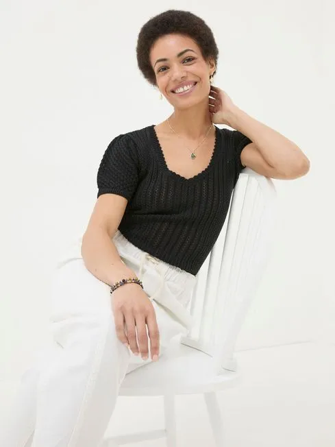 Women Fatface Tops and TShirts Ava Black Stitch Knit TShirt