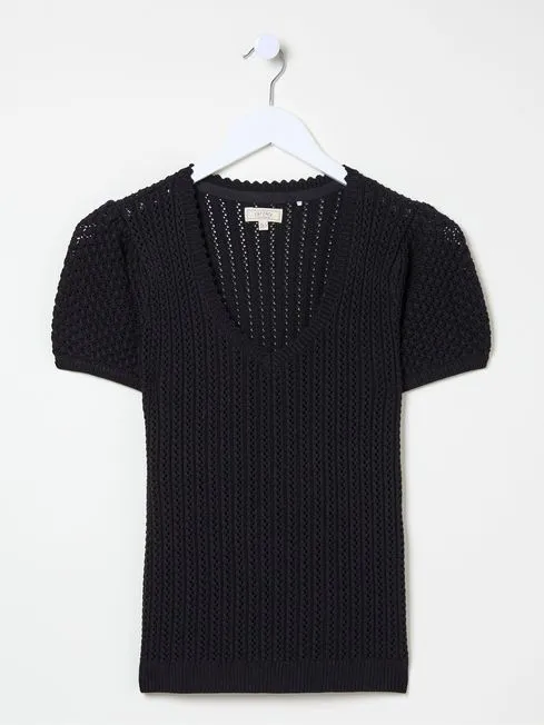 Women Fatface Tops and TShirts Ava Black Stitch Knit TShirt Women Fatface Tops and TShirts Ava Black Stitch Knit TShirt