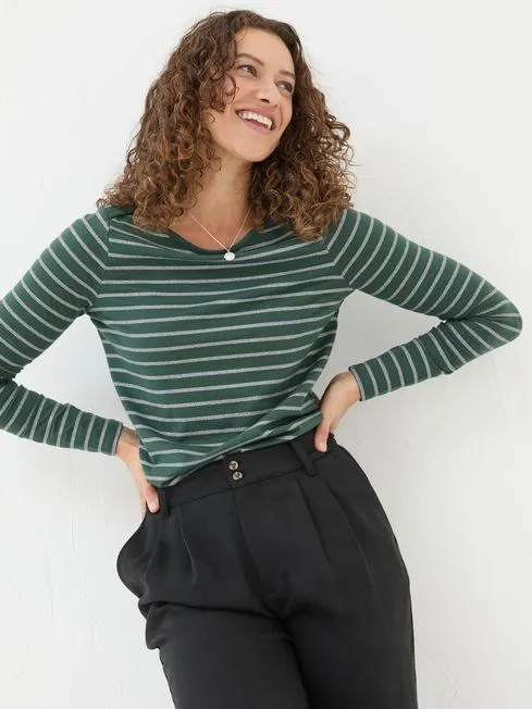Women Fatface Tops and TShirts Dark Teal Sparkle Breton TShirt