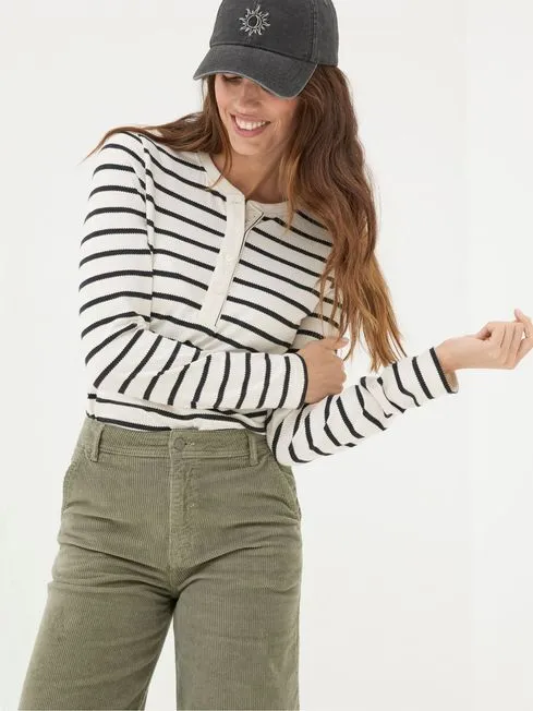 Women Fatface Tops and TShirts Hettie Cream Rib Henley Top