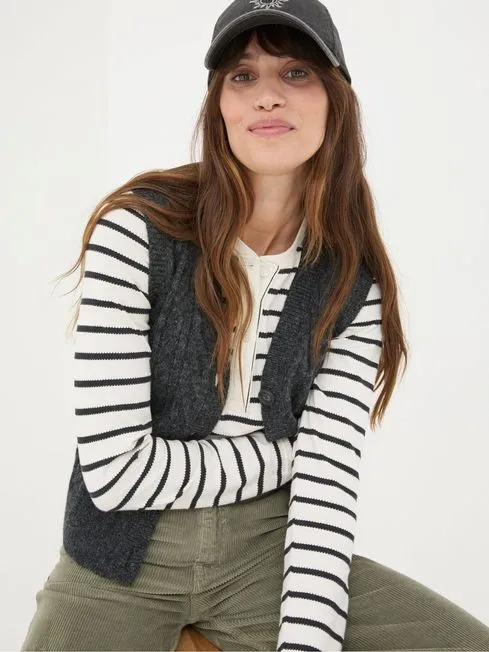 Women Fatface Tops and TShirts Hettie Cream Rib Henley Top Women Fatface Tops and TShirts Hettie Cream Rib Henley Top
