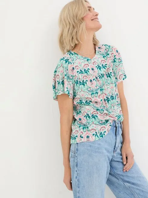 Women Fatface Tops and TShirts Jade Green Mirrored Paisley Top