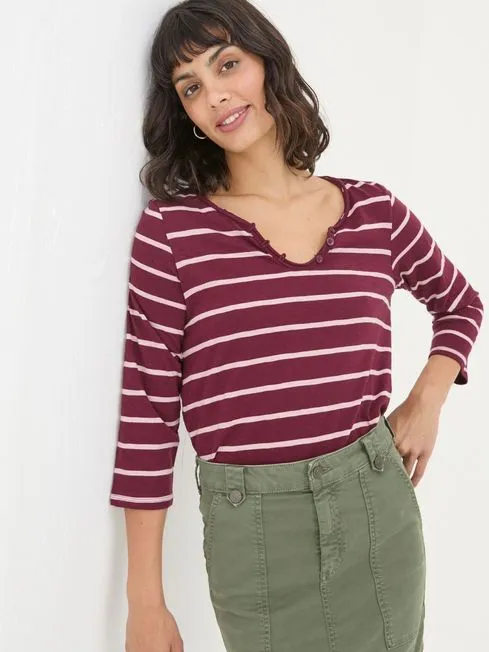 Women Fatface Tops and TShirts Porter Red Organic Cotton Stripe TShirt