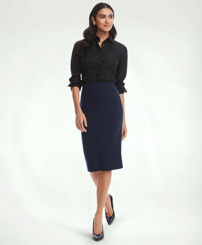 Women Fitted NonIron Stretch Supima Cotton Dress Shirt Black Brooks Brothers Blouses and Shirts