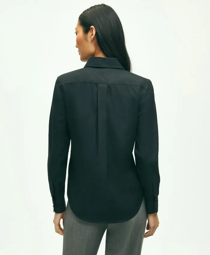 Women Fitted NonIron Stretch Supima Cotton Dress Shirt Black Brooks Brothers Blouses and Shirts