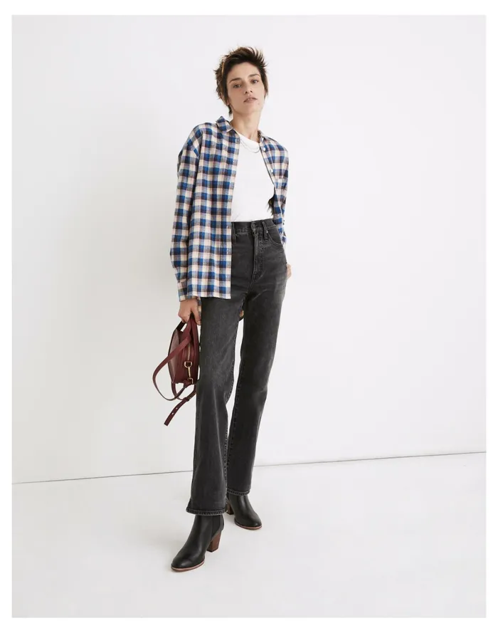 Women Flannel Sunday Shirt In Delgany Plaid Blue Shadow Madewell Tops and Shirts