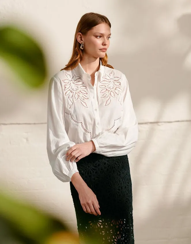 Women Flora Cutwork Shirt White Monsoon Tops and Blouses