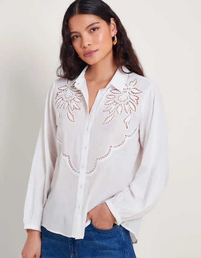 Women Flora Cutwork Shirt White Monsoon Tops and Blouses