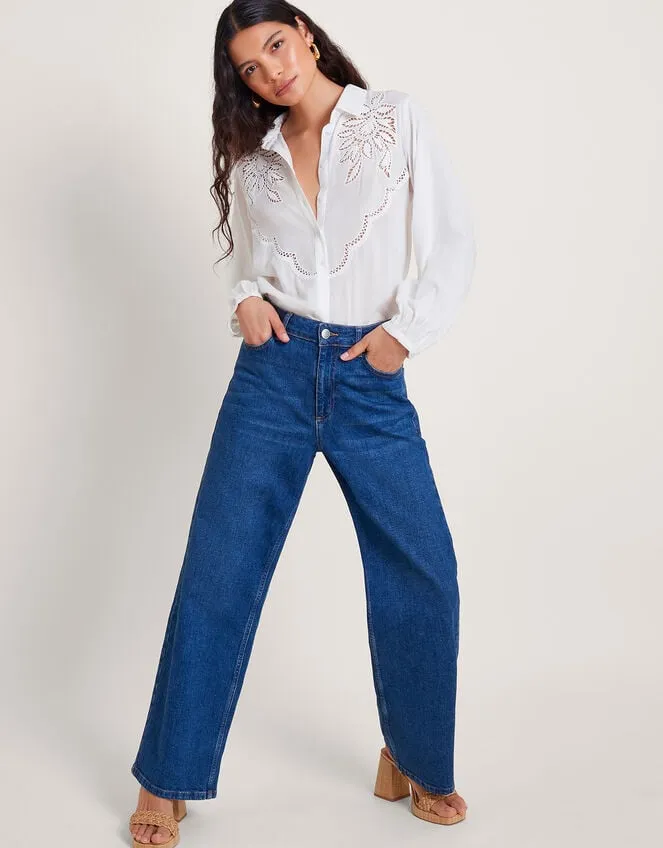 Women Flora Cutwork Shirt White Monsoon Tops and Blouses