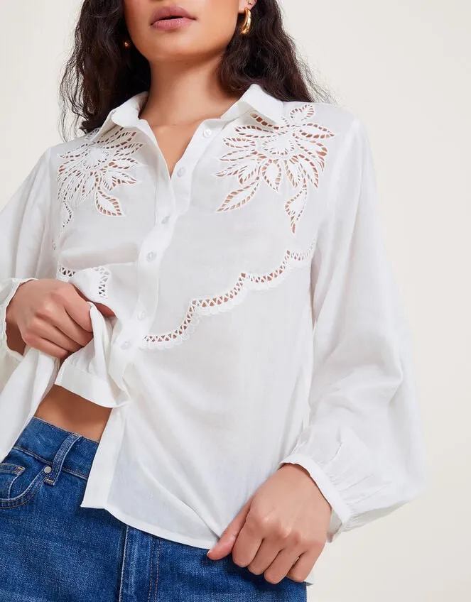 Women Flora Cutwork Shirt White Monsoon Tops and Blouses