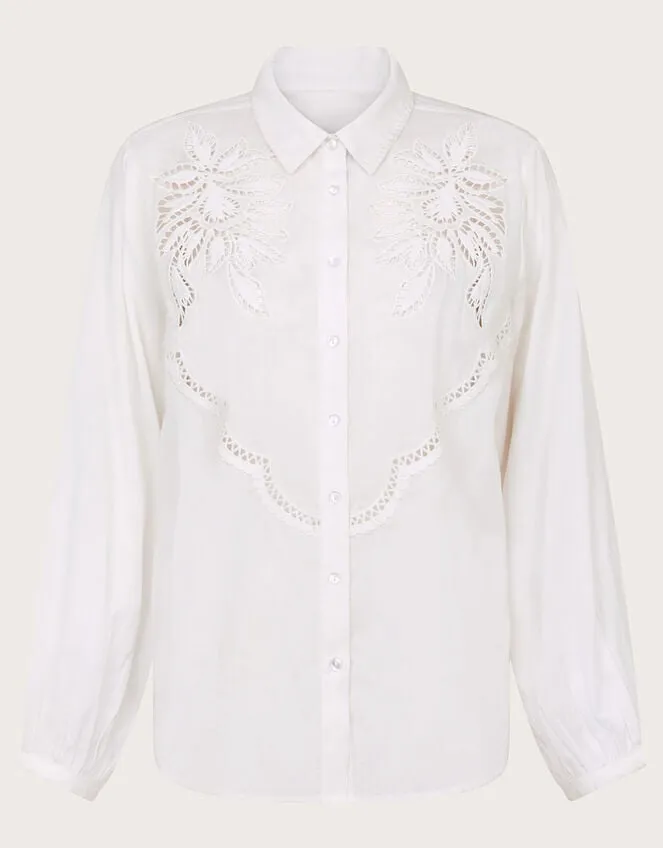Women Flora Cutwork Shirt White Monsoon Tops and Blouses