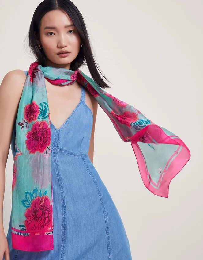 Women Flower Print Silk Scarf Monsoon Scarves
