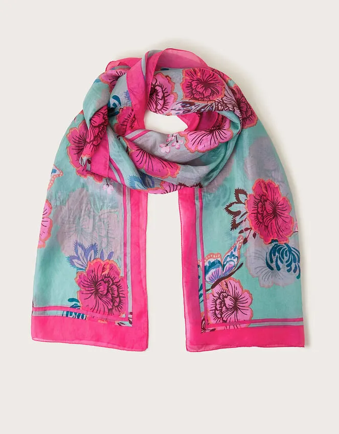 Women Flower Print Silk Scarf Monsoon Scarves