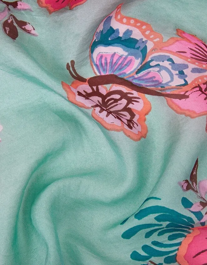 Women Flower Print Silk Scarf Monsoon Scarves