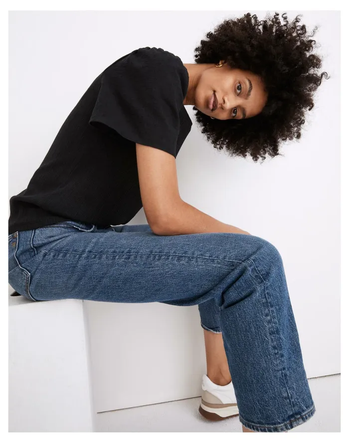 Women Flutter Sleeve Weavemix Ribbed Top True Black Madewell Tops and Shirts Women Flutter Sleeve Weavemix Ribbed Top True Black Madewell Tops and Shirts
