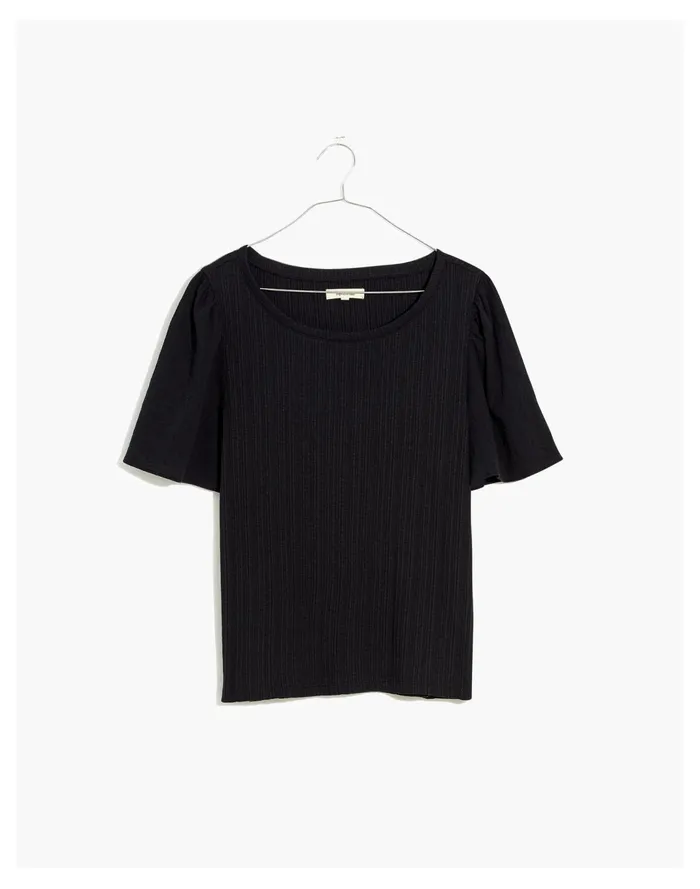 Women Flutter Sleeve Weavemix Ribbed Top True Black Madewell Tops and Shirts Women Flutter Sleeve Weavemix Ribbed Top True Black Madewell Tops and Shirts