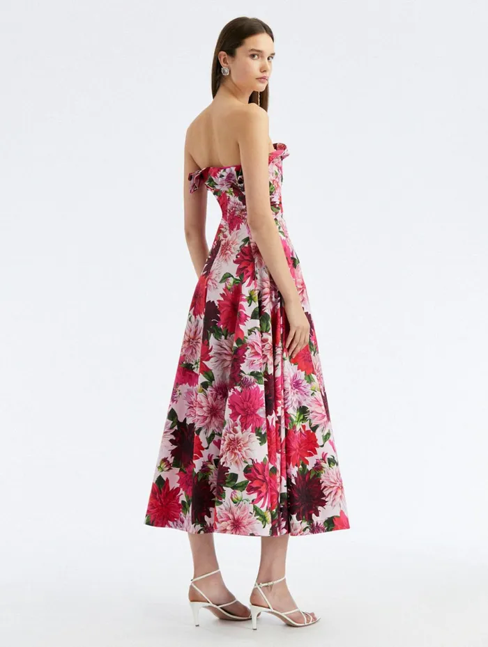 Women For The Bride Oscar De La Renta Drape Detail Dahlia Cotton Poplin Dress Pink Multi Women For The Bride Oscar De La Renta Drape Detail Dahlia Cotton Poplin Dress Pink Multi