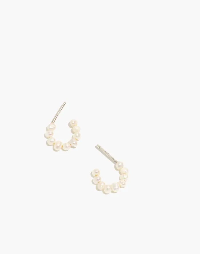 Women Freshwater Pearl Huggie Hoop Earrings Freshwater Pearl Madewell Earrings