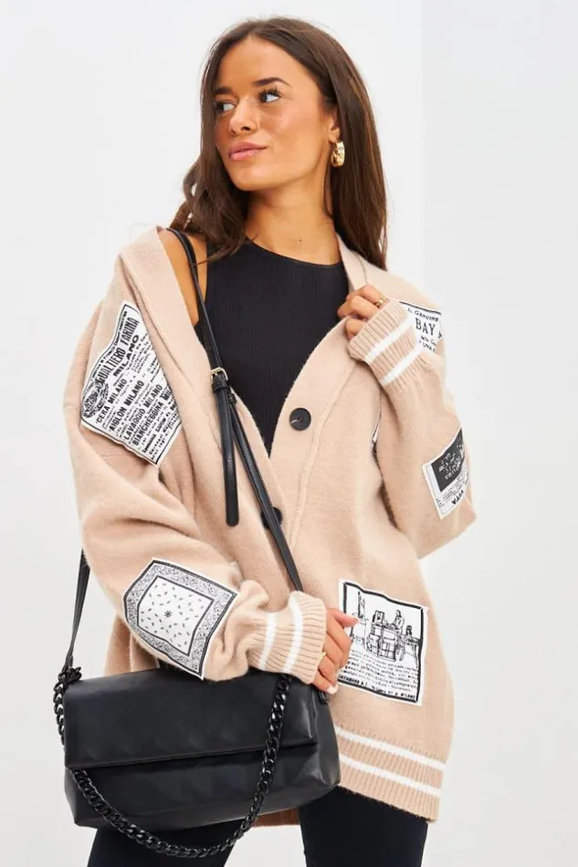 Women Gilet En Mailles Beige Patch Beige Brentiny Paris Cardigans