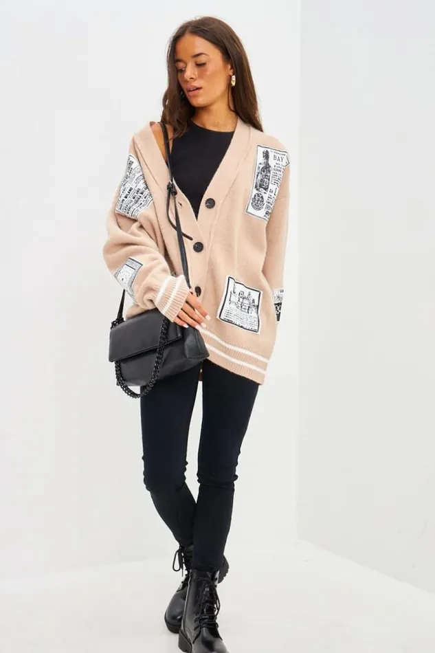 Women Gilet En Mailles Beige Patch Beige Brentiny Paris Cardigans