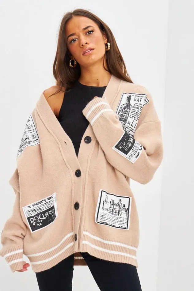 Women Gilet En Mailles Beige Patch Beige Brentiny Paris Cardigans