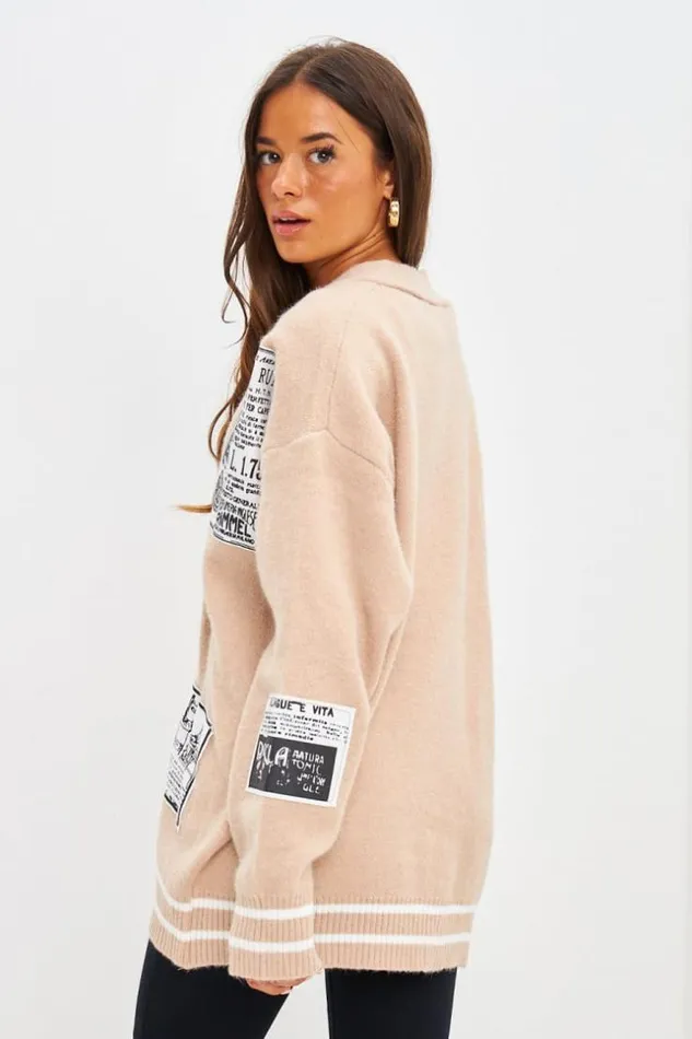 Women Gilet En Mailles Beige Patch Beige Brentiny Paris Cardigans