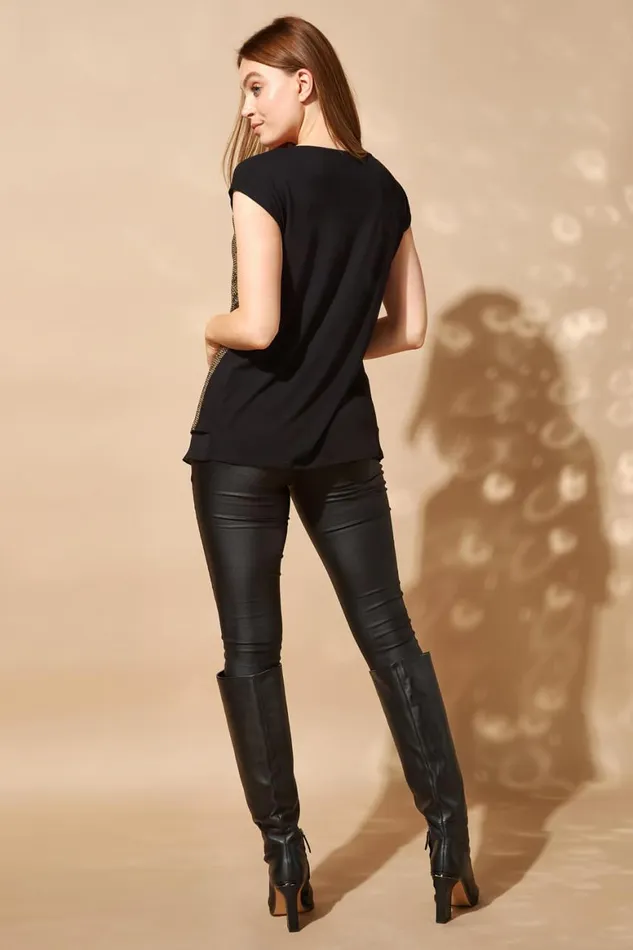 Women Gold Chiffon Yoke Sequin Top Roman Tops