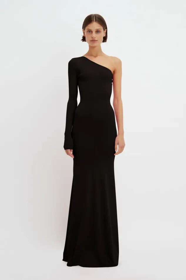 Women Gowns Victoria Beckham One Shoulder Knitted Gown In Black