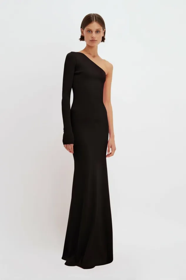 Women Gowns Victoria Beckham One Shoulder Knitted Gown In Black
