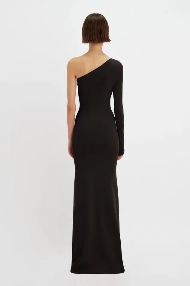 Women Gowns Victoria Beckham One Shoulder Knitted Gown In Black