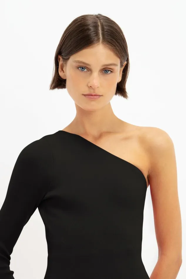 Women Gowns Victoria Beckham One Shoulder Knitted Gown In Black
