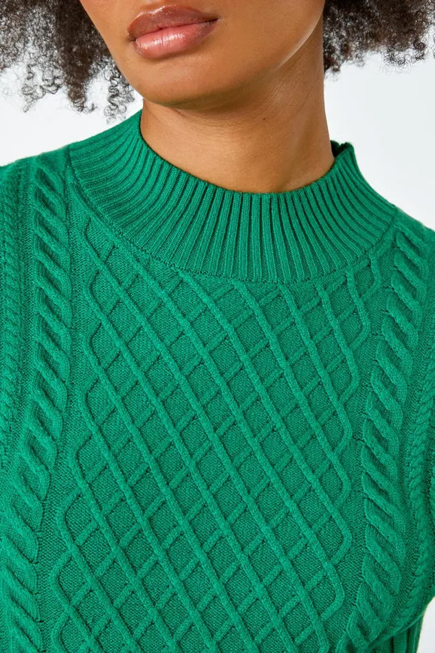Women Green Cable Knit Midi Jumper Dress Roman Dresses