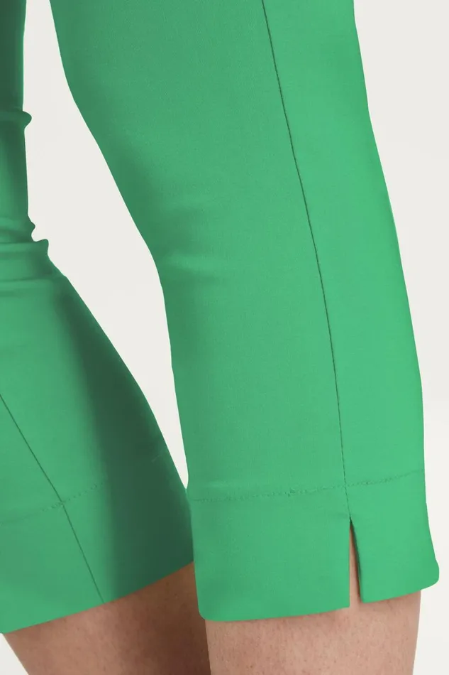Women Green Elastic Waist Stretch Cropped Trousers Roman Trousers