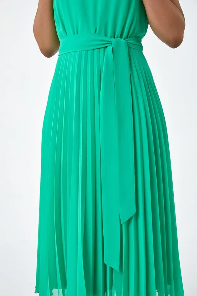 Women Green Petite Pleated Chiffon Midi Dress Roman Dresses