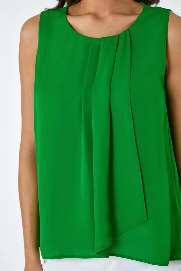 Women Green Pleat Detail Vest Top Roman Tops