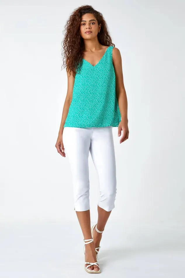 Women Green Polka Dot Print VNeck Cami Top Roman Tops