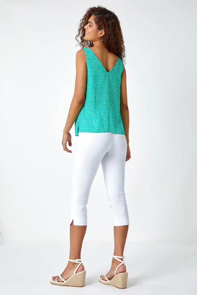 Women Green Polka Dot Print VNeck Cami Top Roman Tops