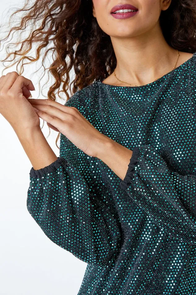 Women Green Sparkle Detail Swing Dress Roman Dresses