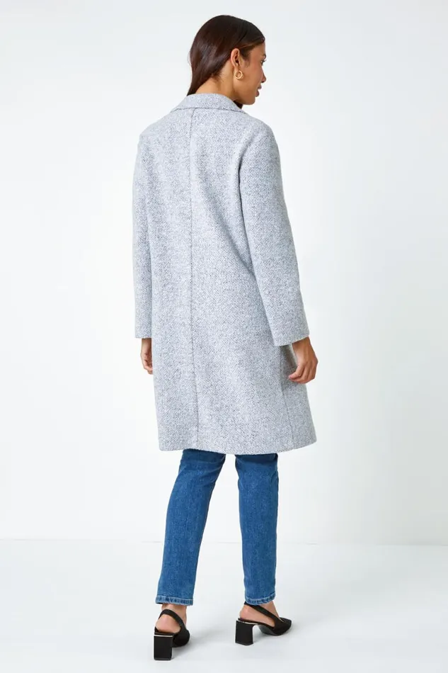 Women Grey Boucle Knit Longline Coatigan Roman Jackets